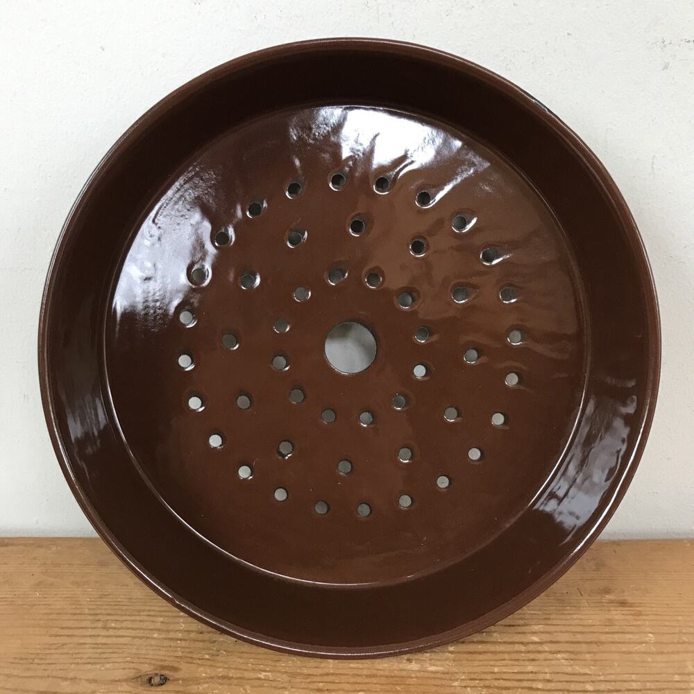 Vtg Antique Dark Brown Enamel Enamelware Metal Colander Strainer Pan Insert 8.5"